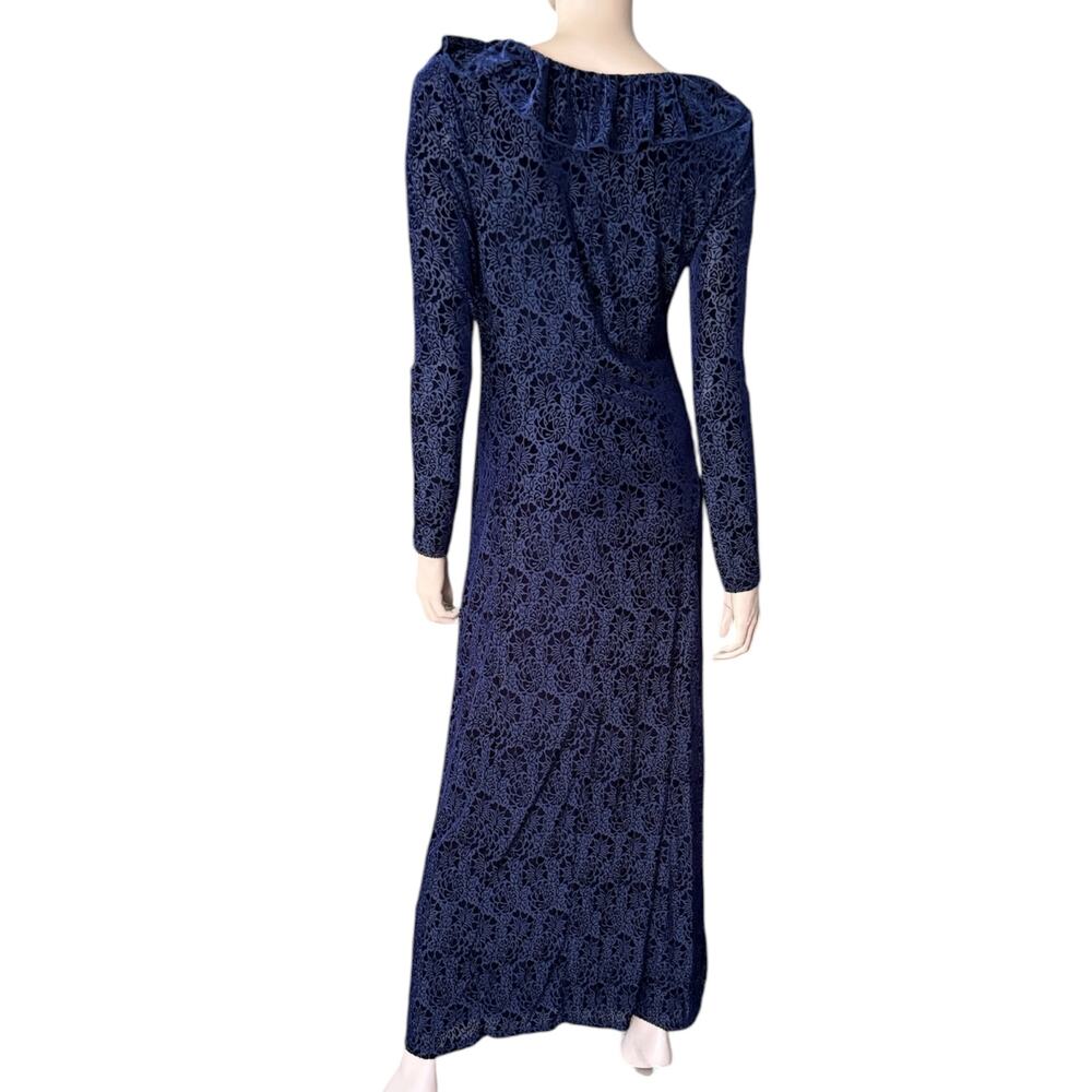 Anthropologie Blue Velvet Ruched Maxi Dress Size Med Ruffle Bodycon Formal - Picture 11 of 15